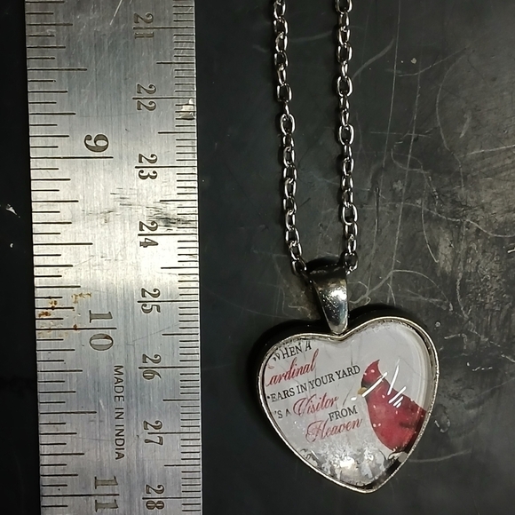 Heart cardinal bird visitor from heaven silvertone necklace - Picture 2 of 4